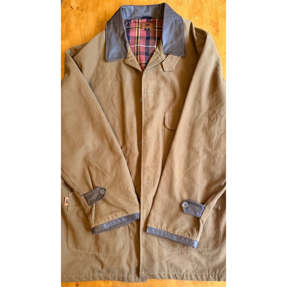 Irish Setter Sport Boots Mens XXL Barn Coat Tan Canvas Leather Trim Plaid Lined